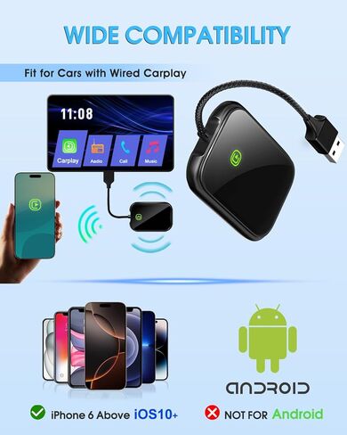 Wireless CarPlay Adapter - Fast & Stable Connection for Carplay Wireless Adapter Convert Factory Wired to Wireless CarPlay Dongle Plug & Play Car Play Fit for iPhone iOS 10+ (Black) in Kuwait