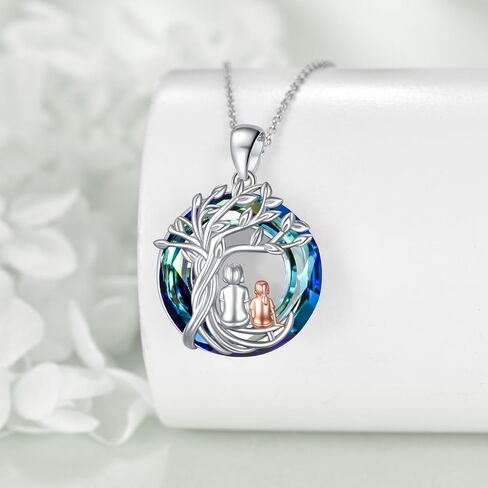 Tree of Life Necklace Sterling Silver Sister Pendant Blue Crystal Jewelry Gift for Women in Saudi Arabia