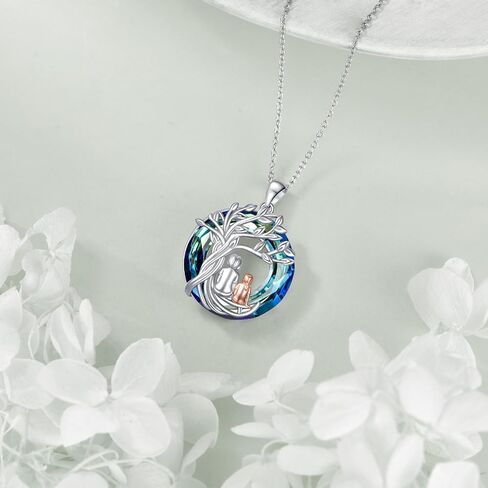 Tree of Life Necklace Sterling Silver Sister Pendant Blue Crystal Jewelry Gift for Women in Saudi Arabia
