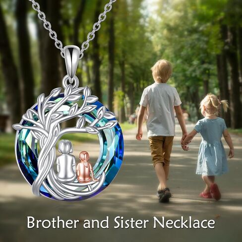 Tree of Life Necklace Sterling Silver Sister Pendant Blue Crystal Jewelry Gift for Women in Saudi Arabia