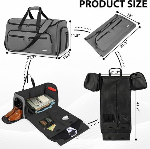 AKOZLIN Convertible Garment Bag for Travel 3 in 1 Carry On Garment Duffle Bag with Shoes Compartment Hanging Suitcase Suit Travel Storage Bags For Men Women Black in Saudi Arabia