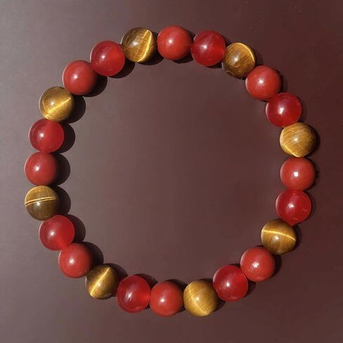 Red Tiger's Eye Stone & Glass Crystal Bracelets for Women Men for Courage Handmade Stretch Carnelian Tiger Eye Beads Yoga Bracelet Healing Jewelry for Unisex Spiritual Gift in Saudi Arabia