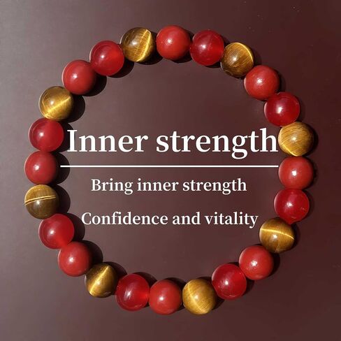 Red Tiger's Eye Stone & Glass Crystal Bracelets for Women Men for Courage Handmade Stretch Carnelian Tiger Eye Beads Yoga Bracelet Healing Jewelry for Unisex Spiritual Gift in Saudi Arabia