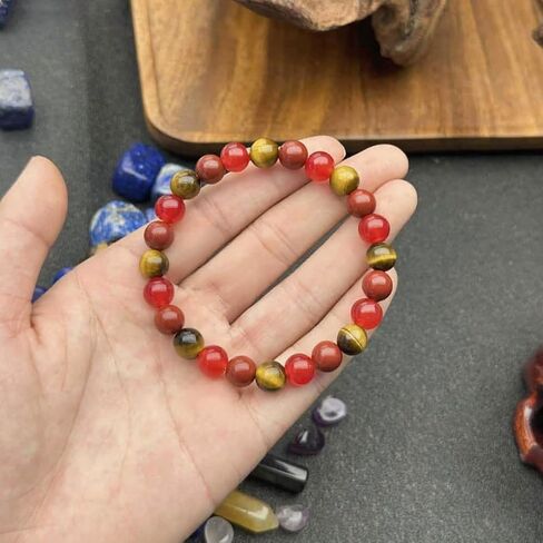 Red Tiger's Eye Stone & Glass Crystal Bracelets for Women Men for Courage Handmade Stretch Carnelian Tiger Eye Beads Yoga Bracelet Healing Jewelry for Unisex Spiritual Gift in Saudi Arabia