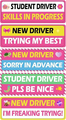 5Pcs Pink Beginner Magnetic Car Stickers, Beginner Magnet Supplies for Car Student Driver Sign, Lovely New Driver Sticker Supplies Suitable for Keeping a Safe Distance on The Road in Saudi Arabia