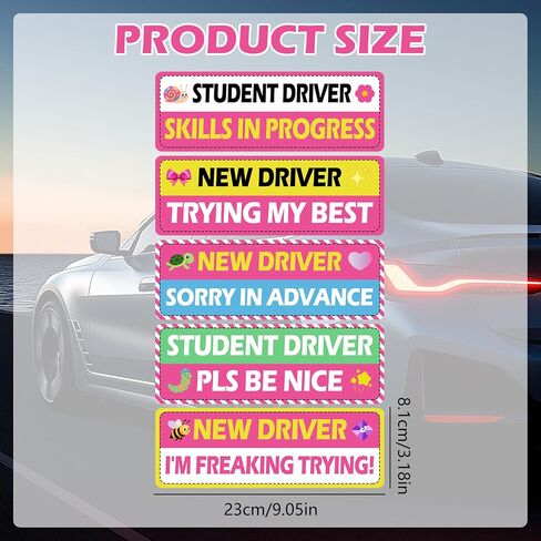 5Pcs Pink Beginner Magnetic Car Stickers, Beginner Magnet Supplies for Car Student Driver Sign, Lovely New Driver Sticker Supplies Suitable for Keeping a Safe Distance on The Road in Saudi Arabia