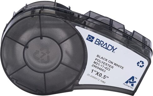 ملصقات Brady Authentic (M21-137-423) من البوليستر ذات الحجم المسبق للرموز الشريطية ولوحة الدوائر والمعدات والفحص باللون الأسود على الأبيض - مصممة لطابعات M210 وM210-LAB وM211، ارتفاع 0.75 بوصة × عرض 2 بوصة in Kuwait