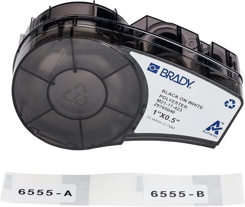 ملصقات Brady Authentic (M21-137-423) من البوليستر ذات الحجم المسبق للرموز الشريطية ولوحة الدوائر والمعدات والفحص باللون الأسود على الأبيض - مصممة لطابعات M210 وM210-LAB وM211، ارتفاع 0.75 بوصة × عرض 2 بوصة in Kuwait