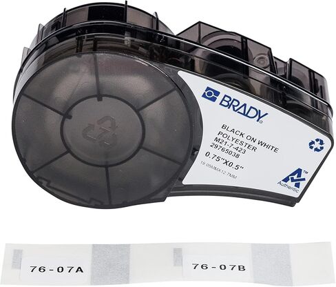 ملصقات Brady Authentic (M21-137-423) من البوليستر ذات الحجم المسبق للرموز الشريطية ولوحة الدوائر والمعدات والفحص باللون الأسود على الأبيض - مصممة لطابعات M210 وM210-LAB وM211، ارتفاع 0.75 بوصة × عرض 2 بوصة in Kuwait