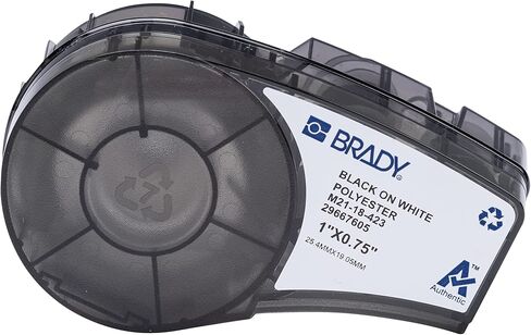 ملصقات Brady Authentic (M21-137-423) من البوليستر ذات الحجم المسبق للرموز الشريطية ولوحة الدوائر والمعدات والفحص باللون الأسود على الأبيض - مصممة لطابعات M210 وM210-LAB وM211، ارتفاع 0.75 بوصة × عرض 2 بوصة in Kuwait