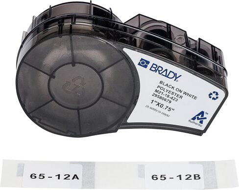 ملصقات Brady Authentic (M21-137-423) من البوليستر ذات الحجم المسبق للرموز الشريطية ولوحة الدوائر والمعدات والفحص باللون الأسود على الأبيض - مصممة لطابعات M210 وM210-LAB وM211، ارتفاع 0.75 بوصة × عرض 2 بوصة in Kuwait