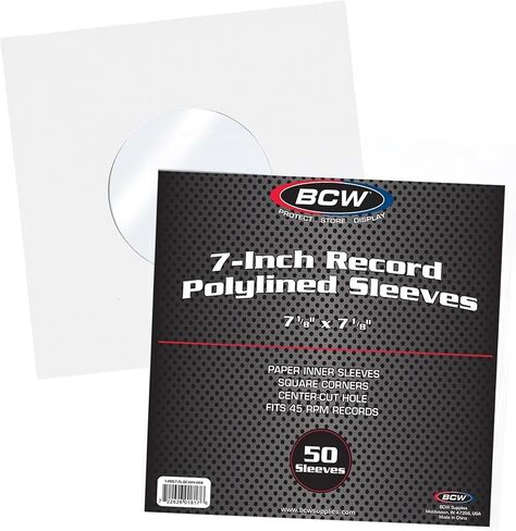 BCW Polylined Black Paper 7 in Square Corner Record Sleeve - 50 ct | Inner Protective Sleeves with Center Hole for Vinyl Records | Acid-Free, Scratch Resistant | Ideal for DJs and Vinyl Collectors in Saudi Arabia