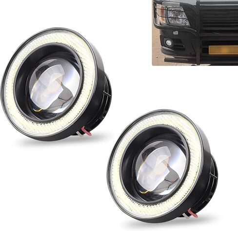 2 PCS Car LED Angel Eye Fog Lights, 30W 50000H Long Life Modified Fish Eye Light, 3" Halo COB Lens 1200LM Waterproof Super Bright Light Bulb with Wiring Harness, Universal for Cars (White) in Kuwait