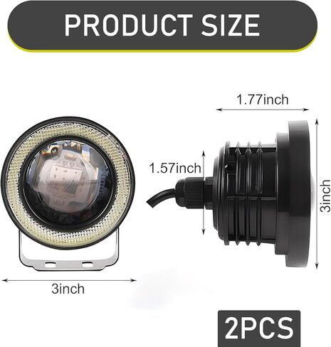 2 PCS Car LED Angel Eye Fog Lights, 30W 50000H Long Life Modified Fish Eye Light, 3" Halo COB Lens 1200LM Waterproof Super Bright Light Bulb with Wiring Harness, Universal for Cars (White) in Kuwait