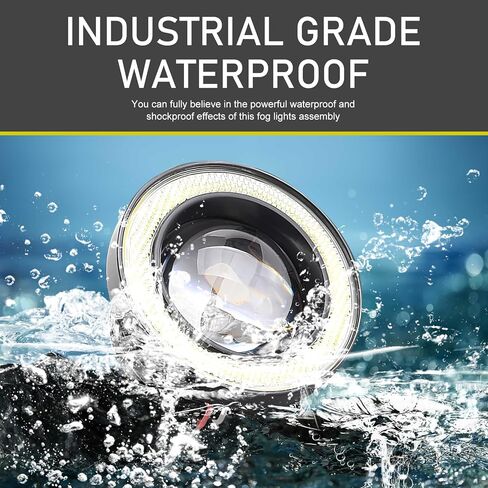 2 PCS Car LED Angel Eye Fog Lights, 30W 50000H Long Life Modified Fish Eye Light, 3" Halo COB Lens 1200LM Waterproof Super Bright Light Bulb with Wiring Harness, Universal for Cars (White) in Kuwait