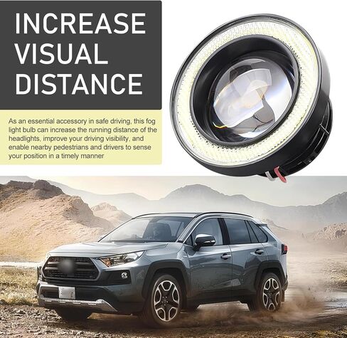 2 PCS Car LED Angel Eye Fog Lights, 30W 50000H Long Life Modified Fish Eye Light, 3" Halo COB Lens 1200LM Waterproof Super Bright Light Bulb with Wiring Harness, Universal for Cars (White) in Kuwait