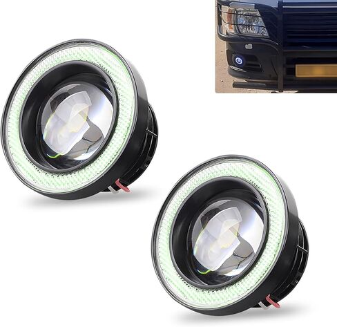 2 PCS Car LED Angel Eye Fog Lights, 30W 50000H Long Life Modified Fish Eye Light, 3" Halo COB Lens 1200LM Waterproof Super Bright Light Bulb with Wiring Harness, Universal for Cars (White) in Kuwait