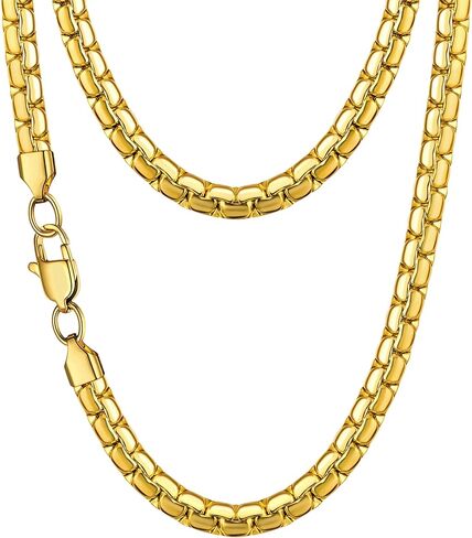 Jewlpire 4mm/5mm/6mm Real Silver/18K Gold Plated Flat Link Chain Necklace for Men, Stainless Steel Chain for Men, Hypoallergenic Men's Chain Necklaces 16 18 20 22 24 26 Inch in Saudi Arabia