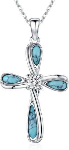 Black Cross Necklace for Men 925 Sterling Silver Turquoise Cross Pendant Necklaces Religious Jewelry for Women Father Husband Birthday Gifts in Saudi Arabia