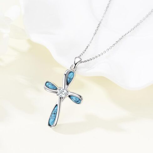 Black Cross Necklace for Men 925 Sterling Silver Turquoise Cross Pendant Necklaces Religious Jewelry for Women Father Husband Birthday Gifts in Saudi Arabia