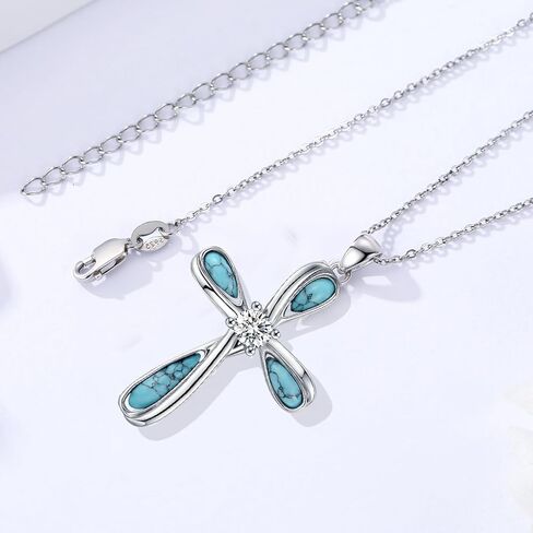 Black Cross Necklace for Men 925 Sterling Silver Turquoise Cross Pendant Necklaces Religious Jewelry for Women Father Husband Birthday Gifts in Saudi Arabia