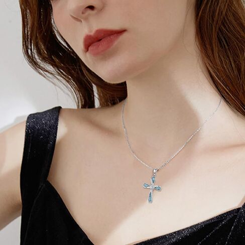 Black Cross Necklace for Men 925 Sterling Silver Turquoise Cross Pendant Necklaces Religious Jewelry for Women Father Husband Birthday Gifts in Saudi Arabia