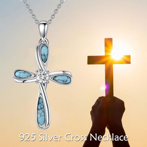 Black Cross Necklace for Men 925 Sterling Silver Turquoise Cross Pendant Necklaces Religious Jewelry for Women Father Husband Birthday Gifts in Saudi Arabia