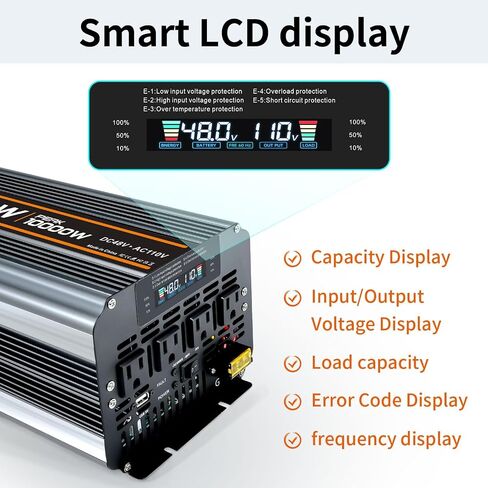 5000 watt Power Inverter DC 12V to AC 110V/120V Converter,10000w Peak.Comes with LCD Display,Wireless Controller, 4AC outlets,1USB.RV Inverter,Suitable for Camping,and Off-Grid Solar Inverter Systems in Kuwait