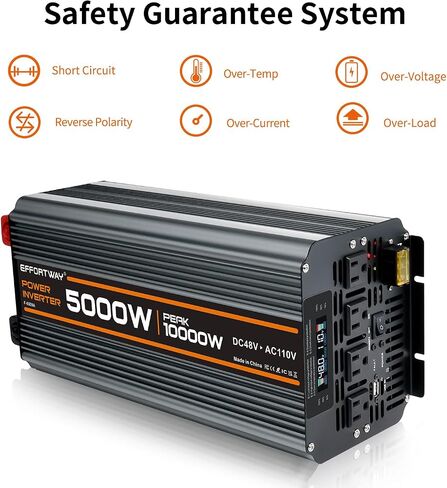 5000 watt Power Inverter DC 12V to AC 110V/120V Converter,10000w Peak.Comes with LCD Display,Wireless Controller, 4AC outlets,1USB.RV Inverter,Suitable for Camping,and Off-Grid Solar Inverter Systems in Kuwait