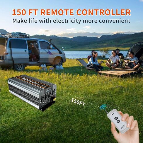 5000 watt Power Inverter DC 12V to AC 110V/120V Converter,10000w Peak.Comes with LCD Display,Wireless Controller, 4AC outlets,1USB.RV Inverter,Suitable for Camping,and Off-Grid Solar Inverter Systems in Kuwait