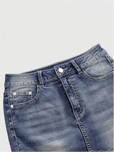 تنورة MakeMeChic النسائية Y2k من قماش الدنيم مطرزة على شكل فراشة، تنانير جينز قصيرة قابلة للتمدد in Kuwait