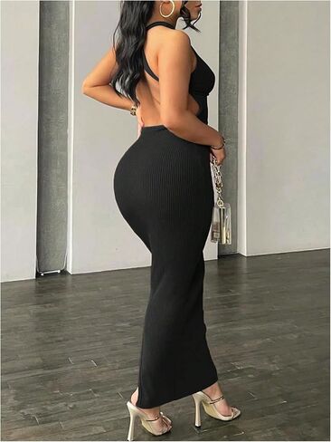 GORGLITTER Women's Open Back Bodycon Maxi Dress Backless Ribbed Knit Casual Summer Graduation Prom Long Sundresses 2025 in Saudi Arabia