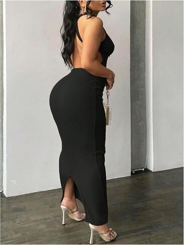 GORGLITTER Women's Open Back Bodycon Maxi Dress Backless Ribbed Knit Casual Summer Graduation Prom Long Sundresses 2025 in Saudi Arabia