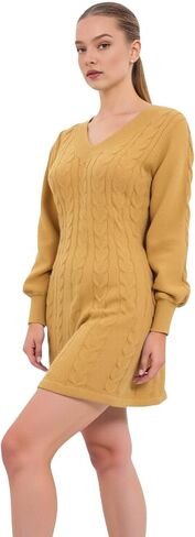 Women’s Cable Knit Sweater Dress Long Sleeve V Neck Slim Fit Pullover Warm Cozy Fall Winter Knitwear Outfits in Saudi Arabia