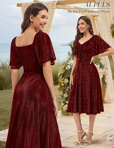 فساتين سهرة رسمية من Aupuls مطرزة بالترتر للنساء، فستان ضيوف زفاف خريفي لامع in Kuwait