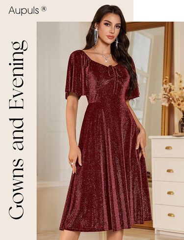 فساتين سهرة رسمية من Aupuls مطرزة بالترتر للنساء، فستان ضيوف زفاف خريفي لامع in Kuwait