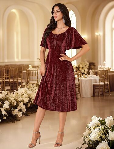 فساتين سهرة رسمية من Aupuls مطرزة بالترتر للنساء، فستان ضيوف زفاف خريفي لامع in Kuwait