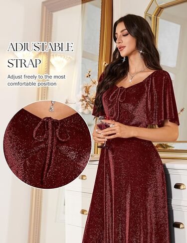 فساتين سهرة رسمية من Aupuls مطرزة بالترتر للنساء، فستان ضيوف زفاف خريفي لامع in Kuwait