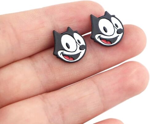 Felix the Cat Classic Black White Cartoon Stud Earrings Ear Rings Cute Kawaii Cosplay in Saudi Arabia