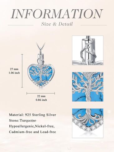 WINNICACA Urn Necklaces for Ashes 925 Sterling Silver Tree of Life Heart Cremation Jewelry for Ashes Jewelry Gifts for Human Ashes Keepsake Memorial Jewelry for Women Men in Kuwait
