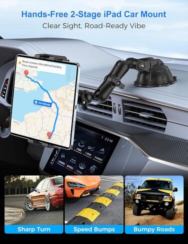 PLDHPRO Tablet Holder for Car Dashboard & Windshield, Universal iPad Car Mount Suction Cup Stand for 5.1'' - 15.6'' Phones & Tablets Compatible with iPhone 16/15/14, iPad, Galaxy Tab, Android Tablets in Kuwait