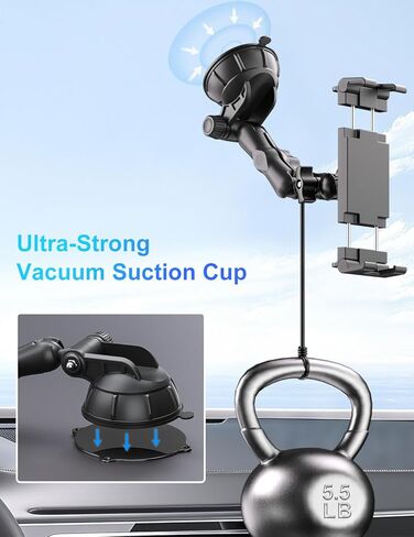 PLDHPRO Tablet Holder for Car Dashboard & Windshield, Universal iPad Car Mount Suction Cup Stand for 5.1'' - 15.6'' Phones & Tablets Compatible with iPhone 16/15/14, iPad, Galaxy Tab, Android Tablets in Kuwait