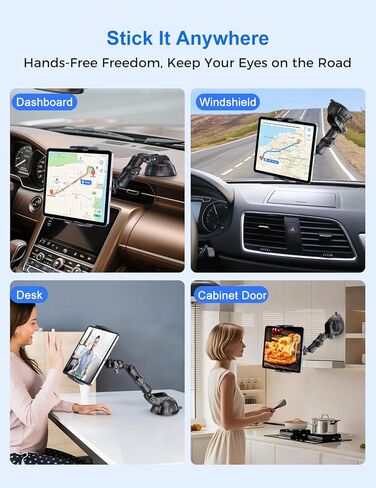 PLDHPRO Tablet Holder for Car Dashboard & Windshield, Universal iPad Car Mount Suction Cup Stand for 5.1'' - 15.6'' Phones & Tablets Compatible with iPhone 16/15/14, iPad, Galaxy Tab, Android Tablets in Kuwait
