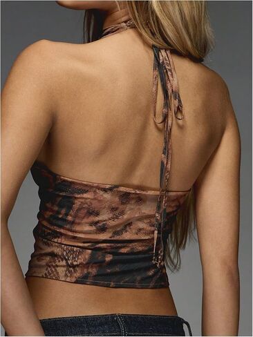 Floerns Women's Cheetah Print Draped Halter Top Backless Sleeveless Party Tank Tops in Saudi Arabia