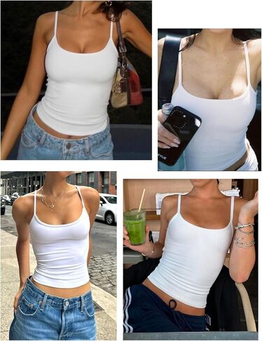 Women's Braless Tank Top Fitted Spaghetti Strap Cami for Going Out Workouts Y2K Cute Basic Top in Kuwait