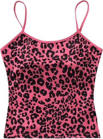 Women's Y2K Leopard Print Slim Fit Camisole Tops Casual Spaghetti Strap Tank Tops in Saudi Arabia