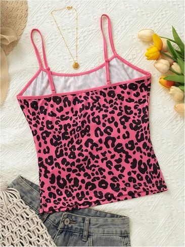 Women's Y2K Leopard Print Slim Fit Camisole Tops Casual Spaghetti Strap Tank Tops in Saudi Arabia