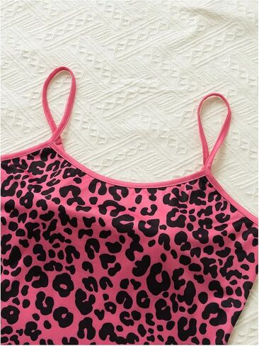 Women's Y2K Leopard Print Slim Fit Camisole Tops Casual Spaghetti Strap Tank Tops in Saudi Arabia