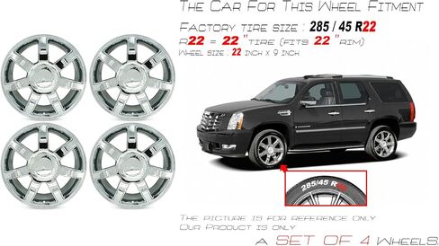 مجموعة من 4 عجلات من سبائك الكروم مقاس 22 بوصة 22 × 9 لـ 2007-2014 كاديلاك إسكاليد ESV EXT OEM حافة بديلة بتصميم in Saudi Arabia