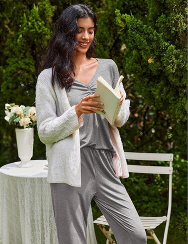 Ekouaer Womens 2 Pack Pajama Set Long Sleeve Pajamas Top and Pants V Neck Pjs Set Soft Sleepwear Loungewear S-XXL in Saudi Arabia